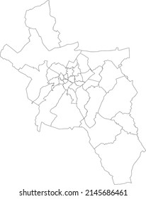 White flat blank vector administrative map of AACHEN, GERMANY with black border lines of its districts