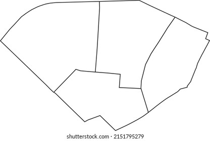 Mapa administrativo del vector blanco plano y blanco del 7° ARONDISSEMENT (DU PALAIS-BOURBON), PARIS, FRANCIA con líneas de frontera negra de sus cuarteles