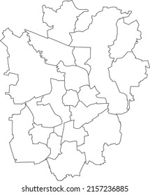 White flat blank vector administrative map of BRAUNSCHWEIG, GERMANY with black border lines of its districts