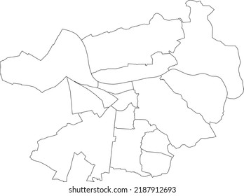 White flat blank vector administrative map of HEIDELBERG, GERMANY with black border lines of its districts