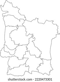 White flat blank vector administrative map of ERLANGEN, GERMANY with black border lines of its districts