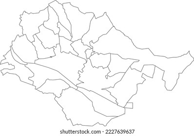 White flat blank vector administrative map of ESSLINGEN AM NECKAR, GERMANY with black border lines of its municipalities