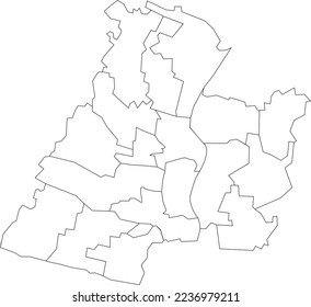 White flat blank vector administrative map of MINDEN, GERMANY with black border lines of its quarters