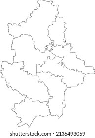 White flat blank vector map of raion areas of the Ukrainian administrative area of DONETSK OBLAST, UKRAINE with black border lines of its raions