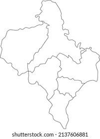 White flat blank vector map of raion areas of the Ukrainian administrative area of IVANO-FRANKIVSK OBLAST, UKRAINE with black border lines of its raions