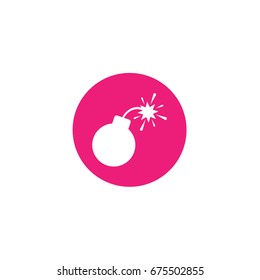 White flat bomb in pink circle icon.  Vector illustration. Cartoon style pictogram.