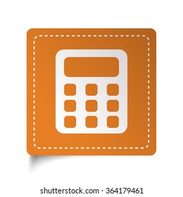 White flat Calculator icon on orange sticker