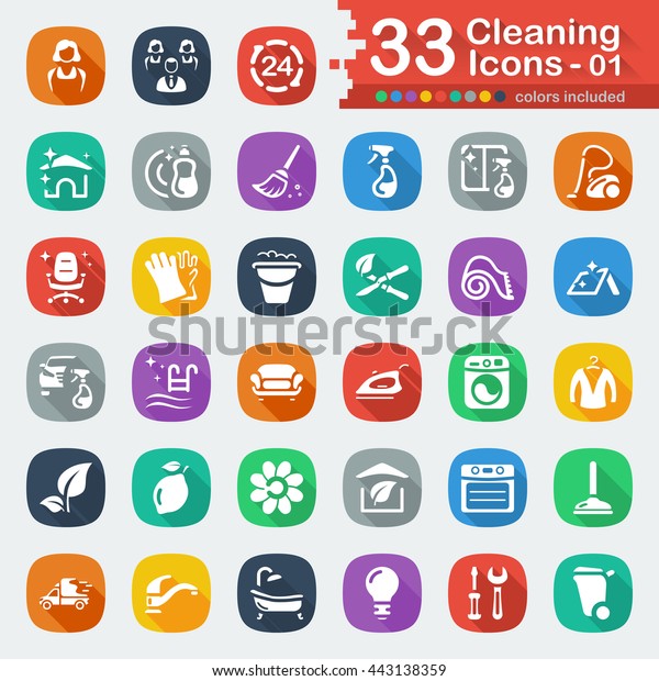 White flat cleaning\
icons