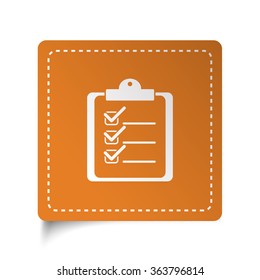 White flat Clipboard Checklist icon on orange sticker