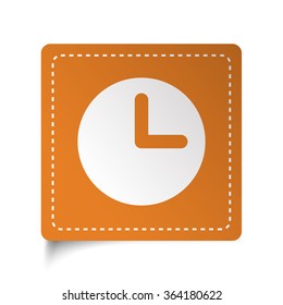 White flat Clock icon on orange sticker