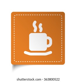White flat Coffee icon on orange sticker