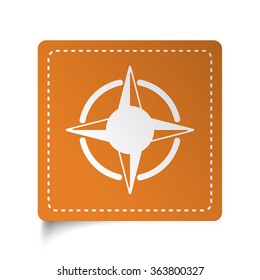 White flat Compass Rose icon on orange sticker