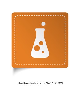 White flat Conical Flask icon on orange sticker