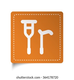 White flat Crutch Cane icon on orange sticker