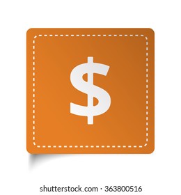 White flat Dollar icon on orange sticker