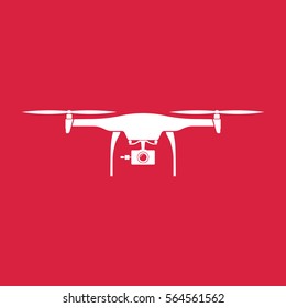 White flat drone vector design with red background