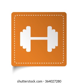White flat Dumbbell icon on orange sticker