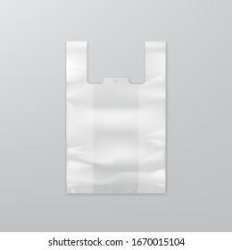 White Flat Empty Disposable Plastic Shopping Bag With Handles. EPS10 Vector