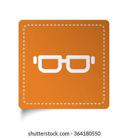 White flat Glasses icon on orange sticker