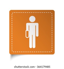 White flat Hand icon on orange sticker