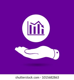 white flat hand showing icon of graph going down - ultra violet vector illustration