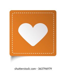 White flat Heart icon on orange sticker
