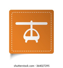 White flat Helicopter icon on orange sticker