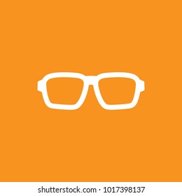 White flat hipster glasses icon isolated on orange background. Unisex student eyeglasses. Vector illustration. Simple bookworm pictogram. 