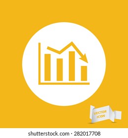 white flat icon of graph going down on yellow background