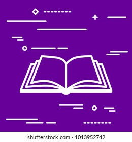 white flat linear design graphic image concept of open book icon a ultra violet background