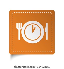 White flat Lunch Time icon on orange sticker