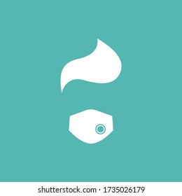 white flat man avatar with sun glasses and medical mask isolated on blue. Quarantine avatar. Geek logo. Mouth guard, virus protection, toxic air respirator. Apocaliptic style