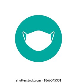 White flat medical mask in blue circle  isolated on white. Quarantine symbol. Mouth guard, virus protection, toxic air respirator. surgical mask