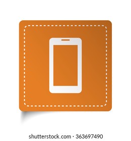 White flat Mobile Phone icon on orange sticker