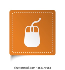 White flat Mouse icon on orange sticker