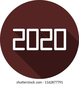 White flat numbers with long shadows. Icon from 2020. 