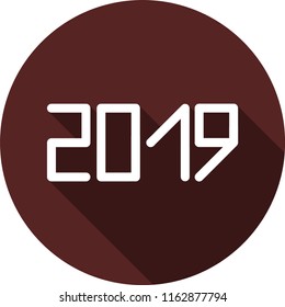 White flat numbers with long shadows. The icon with the 2019 year. 