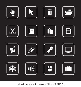 white flat office icon set 3 with rounded rectangle frames for web design, user interface (UI), infographic and mobile application (apps)