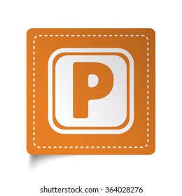 White flat Parking icon on orange sticker