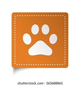 White flat Paw Print icon on orange sticker