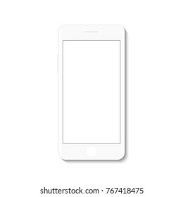 White flat phone white screen, vector drawing modern smartphone design.