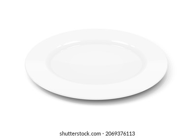 Placa plana blanca. Vajilla para la comida. Aislado en segundo plano. Ilustración vectorial Eps10.