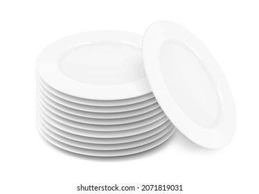 Placa plana blanca. Vajilla para la comida. Aislado en segundo plano. Ilustración vectorial Eps10.