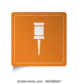White flat Pushpin icon on orange sticker
