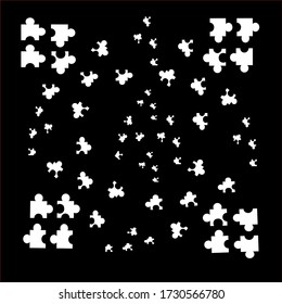 Rompecabezas blanco plano sobre iconos de fondo negro. Dos secciones comparando un banner de servicio. Ilustración del vector