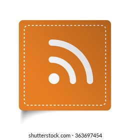 White flat Rss icon on orange sticker