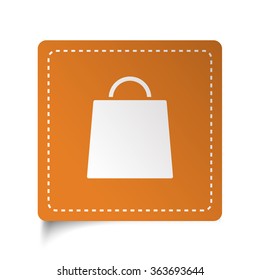 White flat Shopping Bag icon on orange sticker