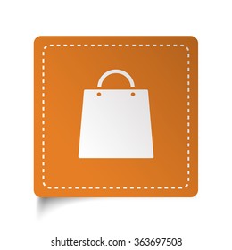 White flat Shopping Bag icon on orange sticker