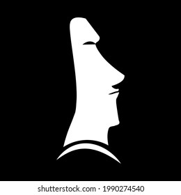 Silueta blanca plana de la cabeza de un hombre sobre un fondo negro. Vista lateral. Jefe de la estatua de la Isla de Pascua.
