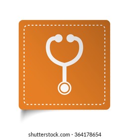 White flat Stethoscope icon on orange sticker
